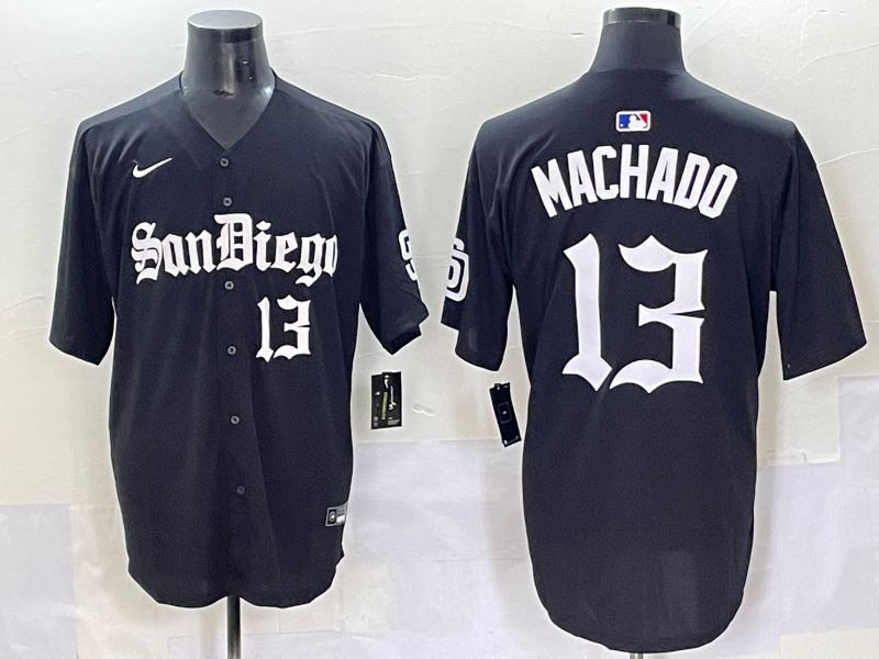 Men 2025 San Diego Padres #13 Machado Black Five generations Joint Name Nike MLB Jersey style 7->san diego padres->MLB Jersey
